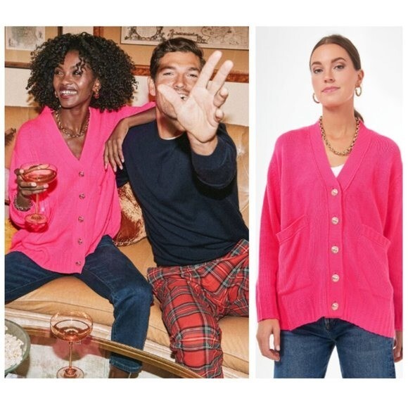 Pomander Place | Slone Hot Pink Barbiecore Oversized Cardigan Sweater Size XS